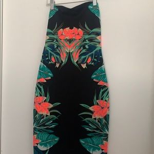 EXPRESS floral tube top bodycon midi dress